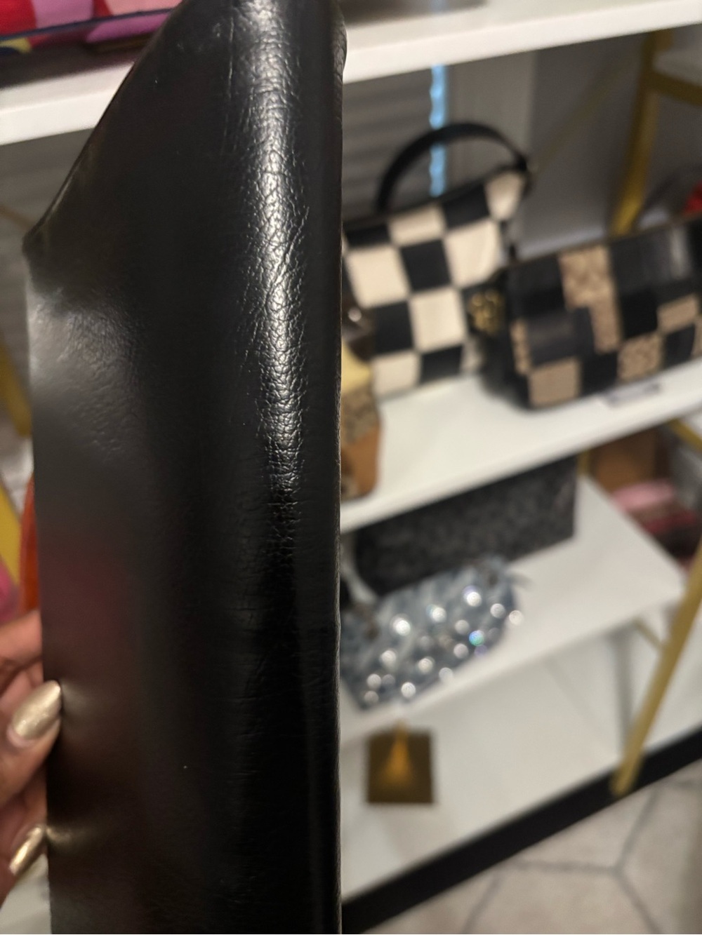 Black Leather Top-Handle Bag with Amber Handle - Picture 9 of 9